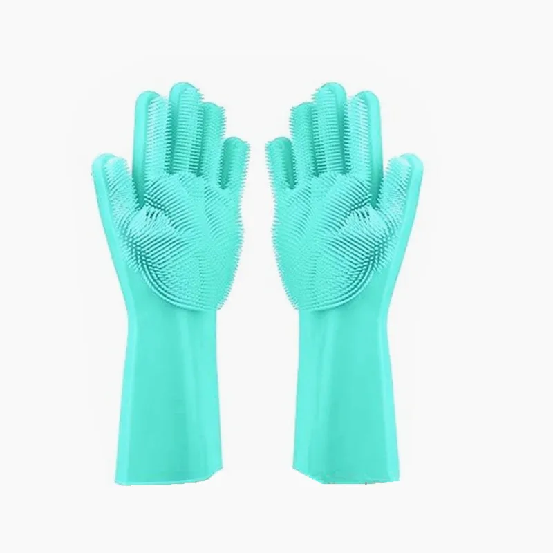 1pair Green Magic Silicone Dish Washing Gloves Kitchen Accessories Dishwashing Glove Household Tools for Cleaning Car Pet Brush