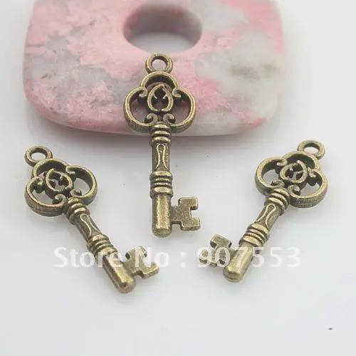 

24pcs antiqued bronze color 2SIDED key design pendant charm G1762