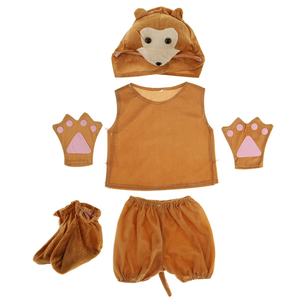 

Kids Animal Costume Set Monkey Hat Top Shorts Gloves Shoes Party Halloween