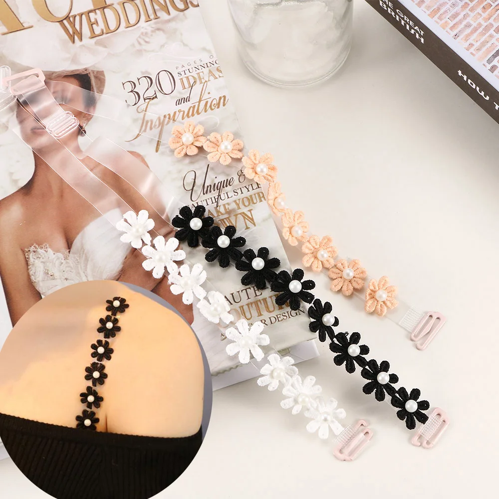 

Korean Style Lace Flower Pearl Bra Shoulder Strap Elastic Underwear Non-slip Shoulder Strap Bra Decoration Beautify The Shoulder