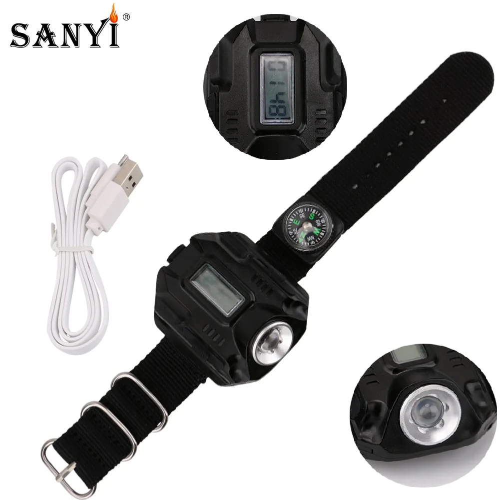 Светодиодные наручные часы Sanyi фонарь с USB зарядкой тактический портативный