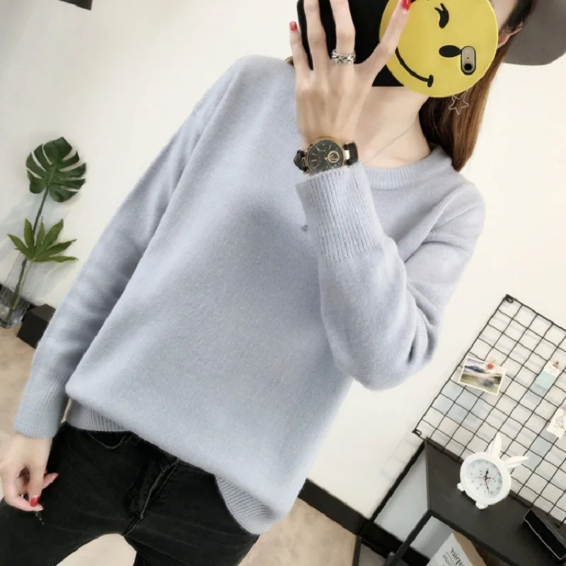 Autumn Winter Fashion Women's Sweater and Pullover Knit Long Sleeve Round Neck Elastic Women Thick Warm Loose Tops Solid Color | Женская