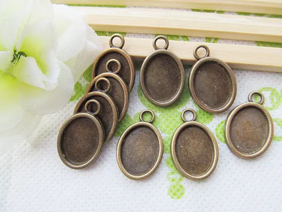

10pcs Antique Bronze Oval Frame Base Setting Bezel Tray Pendant Charm/Finding, fit 12mmx16mm Oval Cabochon/Pictur/Cameo
