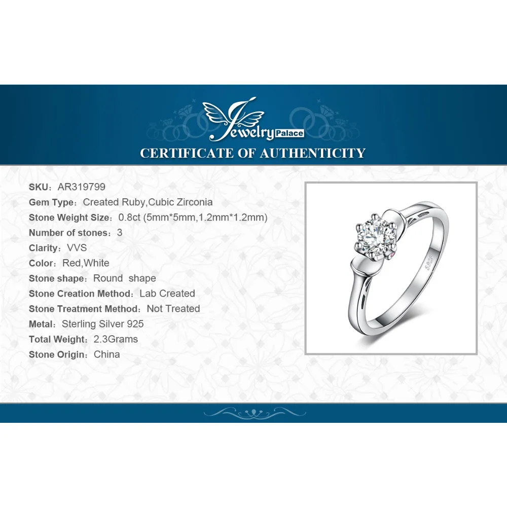 JewelryPalace цветок Blossom 0.8ct кубического циркония Solitaire обручение кольцо 925 пробы