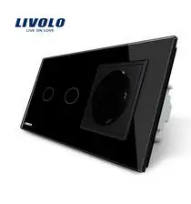 Black Livolo 16A ЕС стандартный настенный Мощность розетка с сенсорным выключателем, AC220~ 250 V, белый, с украшением в виде кристаллов Стекло Панель, VL-C702-11/VL-C7C1EU-11 - Тип: Black