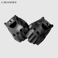 caranfieri mens genuine leather gloves slip resistant half finger sheepskin fingerless gym fitness driving men gloves gants moto