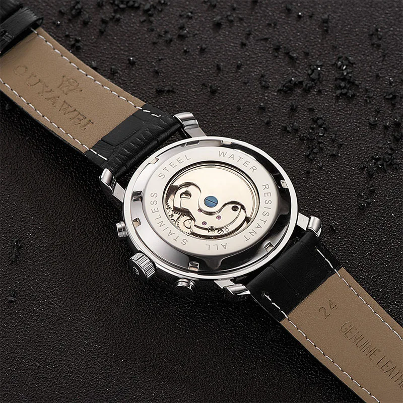 Мужские механические часы OUYAWEI автоматические деловые классические кожаные