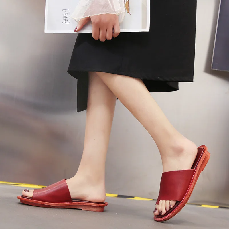 Женские кожаные шлепанцы пляжная Летняя обувь вьетнамки на низком каблуке