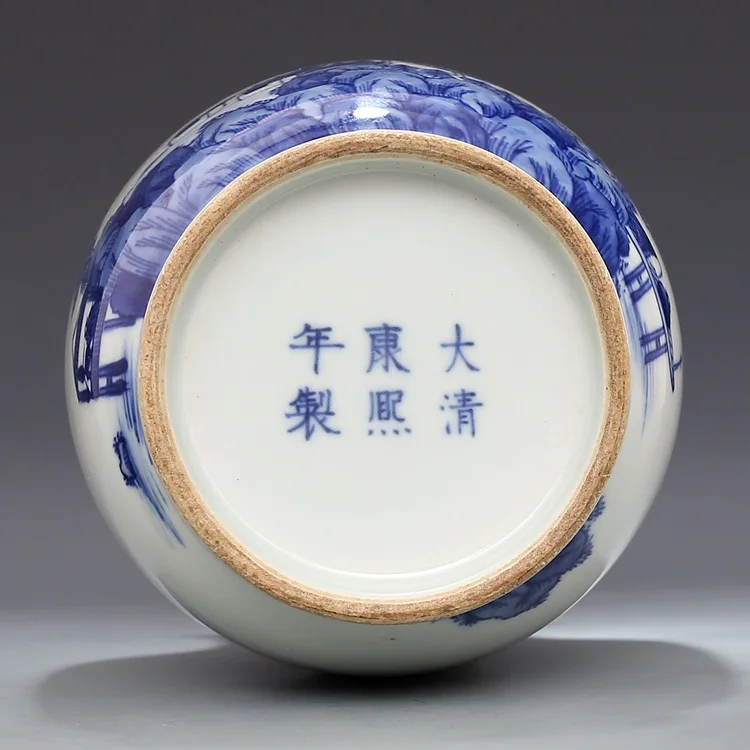 Художественная сине-белая ваза Qing Kangxi антикварная фарфоровая коллекция из