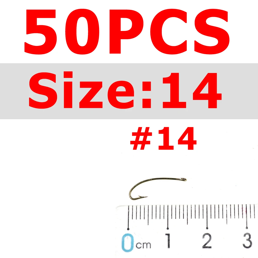 50pcs size 14 Wifreo 50 шт. 3XL длинный хвостовик изогнутый Нимфа муха крюк наземный сухой муха крюк для стимулятора мух Stonefly Размер 8 10 12 14 16 - Цвет: 50pcs size 14