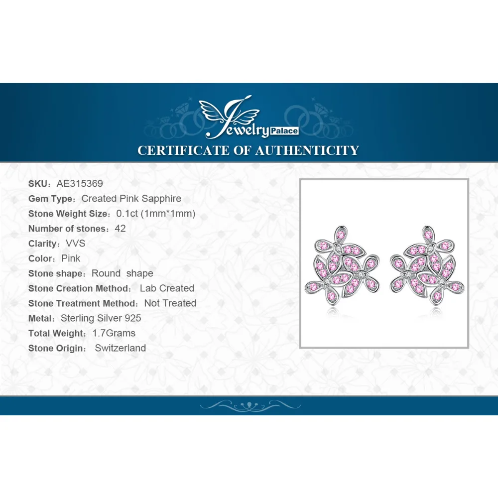 JewelryPalace Новый Искусственный розовый сапфир цветок серьги 925 пробы серебро Gemstone Fine