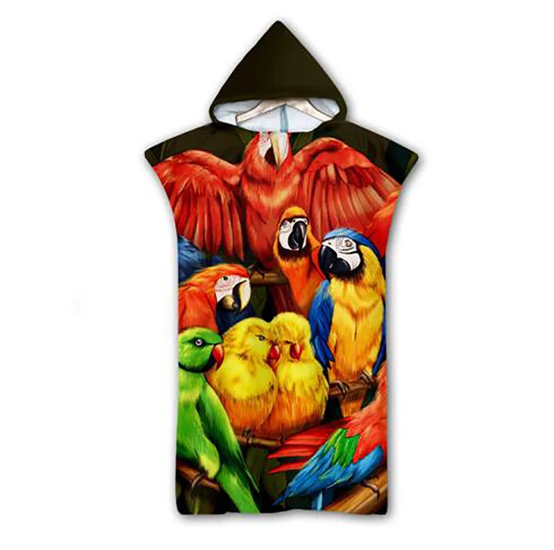

Free shipping Tropical Flower Monstera Macaw Parrot Toucan Flamingo Aloha Hooded Poncho Towel Pool Swim Beach Changing Robe Gift