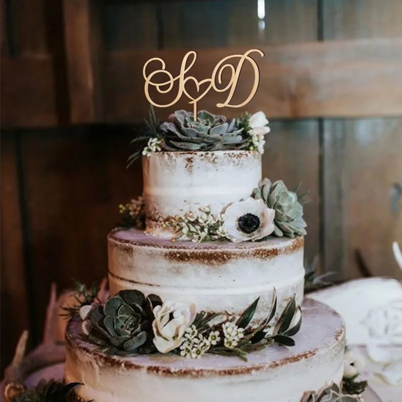 Инициалы на заказ Свадебный Топпер для торта деревянная Топпер для торта Персонализированные Свадебные топперы для торта деревенский декор для свадьбы