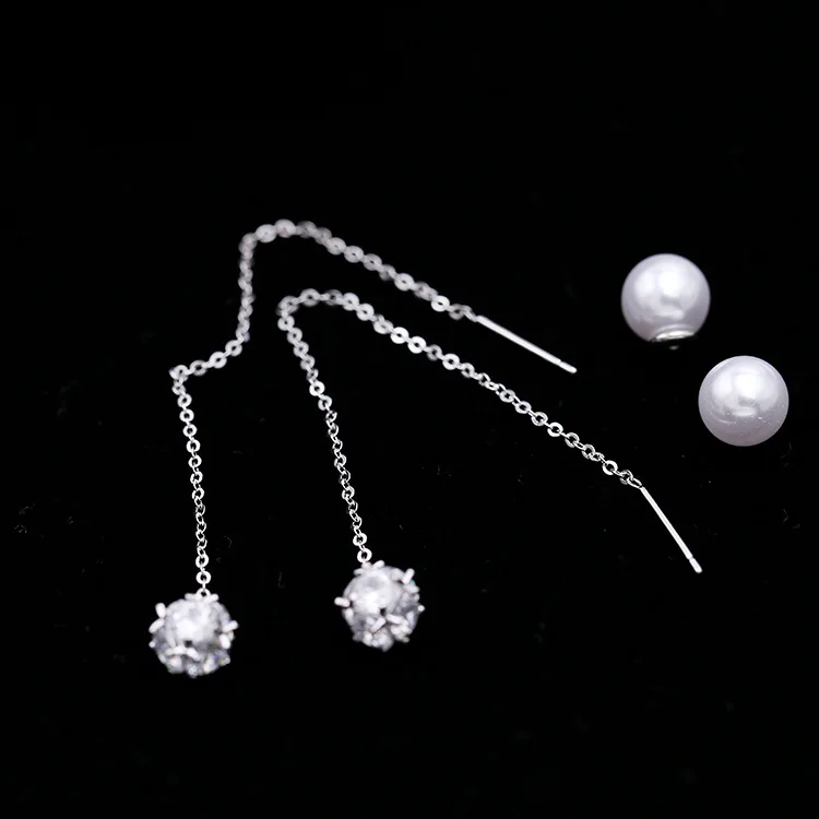 Модные серьги SWOUR из стерлингового серебра S925 с длинной линией, дизайном мячика, узлом из жемчуга и подвеской в виде креста S297.