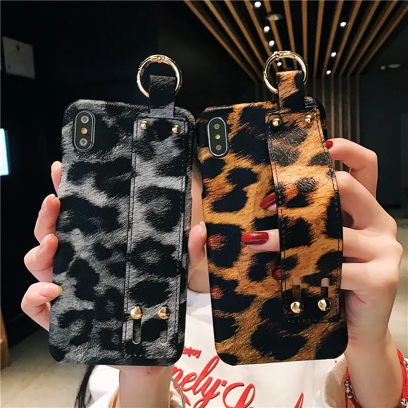 Роскошный модный Леопардовый квадратный чехол с браслетом для iphone 6 6S 7 8 Plus Xs Max X Xr