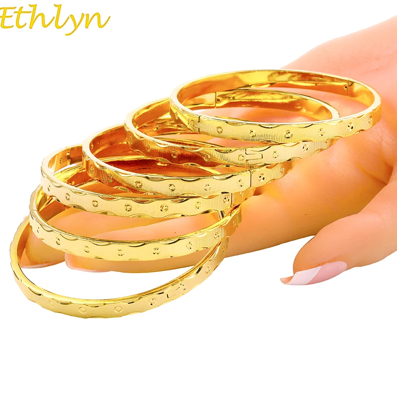 

Ethlyn 6pcs/lot Dubai Gold Jewelry Gold Color Women Bangles For Ethiopian Bangles&Bracelets Africa Arab Bangles Jewelry B053