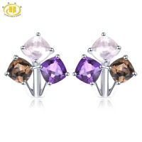 hutang colorful gemstone hoop earrings 925 sterling silver natural amethyst rose smoky quartz english lock jewelry for women new