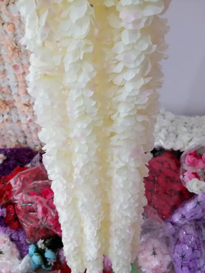 milk white pink 100 см искусственная Гортензия Орхидея Глициния Цветок струна для DIY моделирования свадебная АРКА квадратная лоза настенный висячий орнамент - Цвет: milk white pink