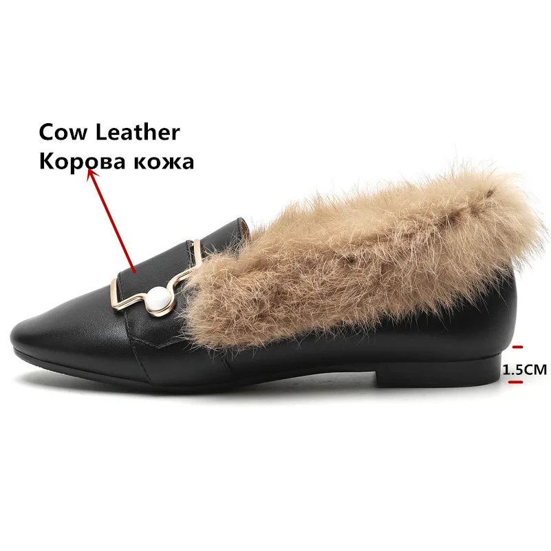 CONASCO Fashion Metal Buckles Med Heels Fur Autumn Winter Party Wedding Shoes Woman Genuine Leather Square Toe Prom Pumps | Обувь