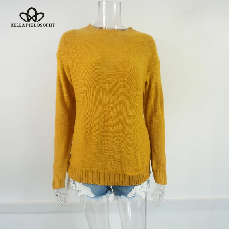 Женский свитер Bella Philosophy серый желтый хаки Повседневный на шнуровке сзади с