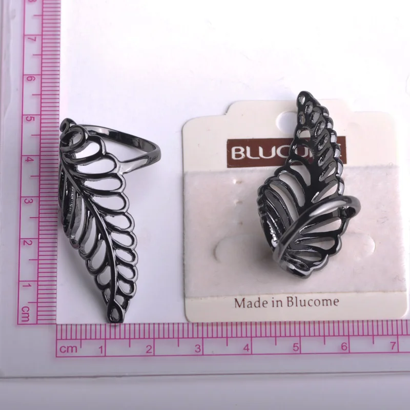 Женское Винтажное кольцо Blucome черное в форме цветка листка длинное стиле ретро