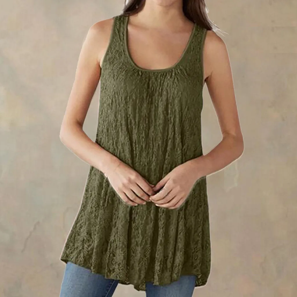 Женский топ с V образным вырезом кружевной большого размера без рукавов в стиле