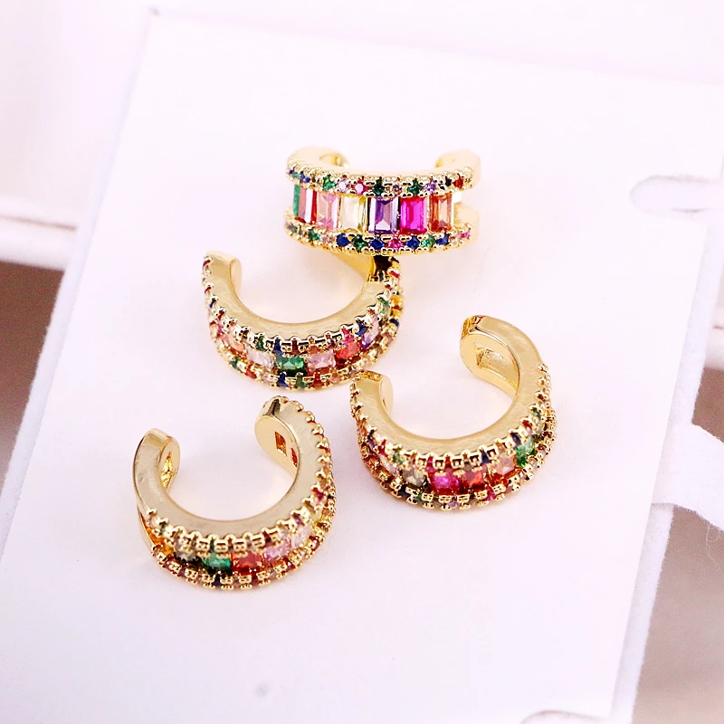 6Pairs Cuff Earring Clip Ear Multi Gold Color Rainbow Micro Pave CZ Zirconia No Piercing For Girl Women | Украшения и аксессуары