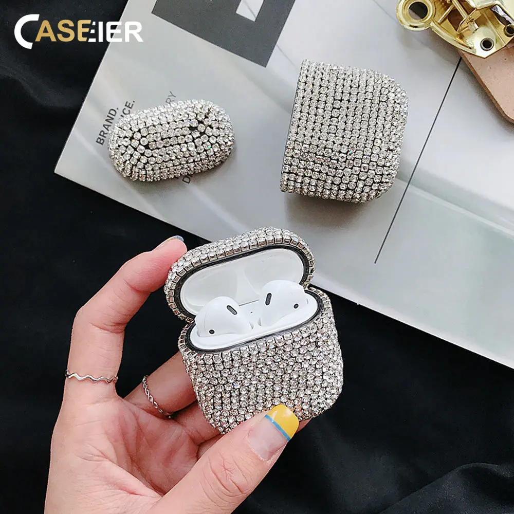 Caseier Bling бриллианты Жесткий Чехол коробка для Apple Airpods защитный чехол беспроводной