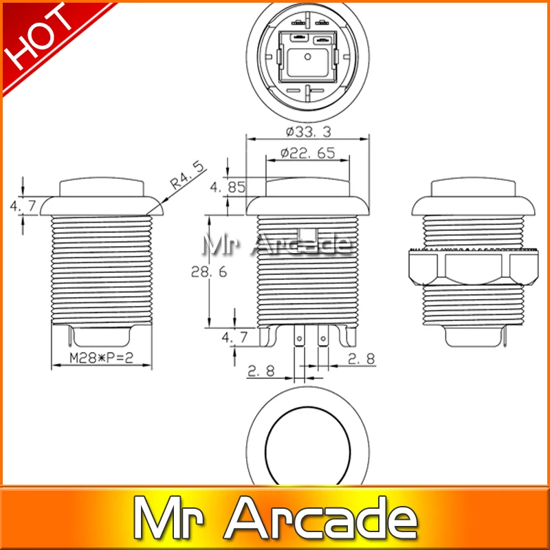 Бесплатная доставка 28 мм Диаметр отверстия с подсветкой 5 в LED аркадная кнопка