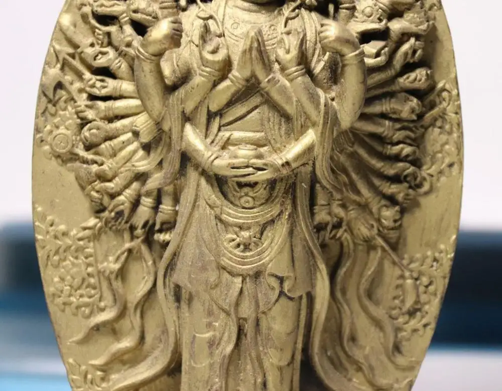 Тибетская латунь медь Avalokitesvara тысячи рук Статуя Бодхисаттвы Гуаньинь|Статуи и