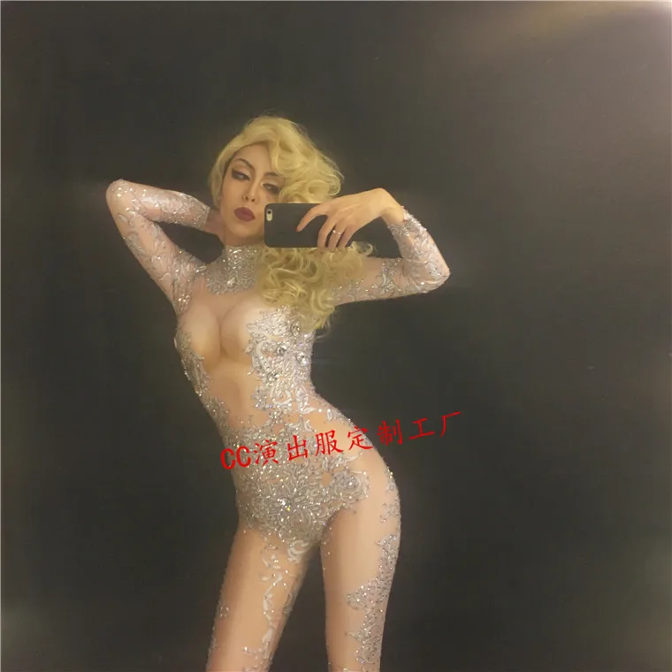 

Women New Fashion Gogo Female DjDs Acrobatics Show Artificial Rhinestones Inlaid Jumpsuit Adult Stage Costume Party Celebration