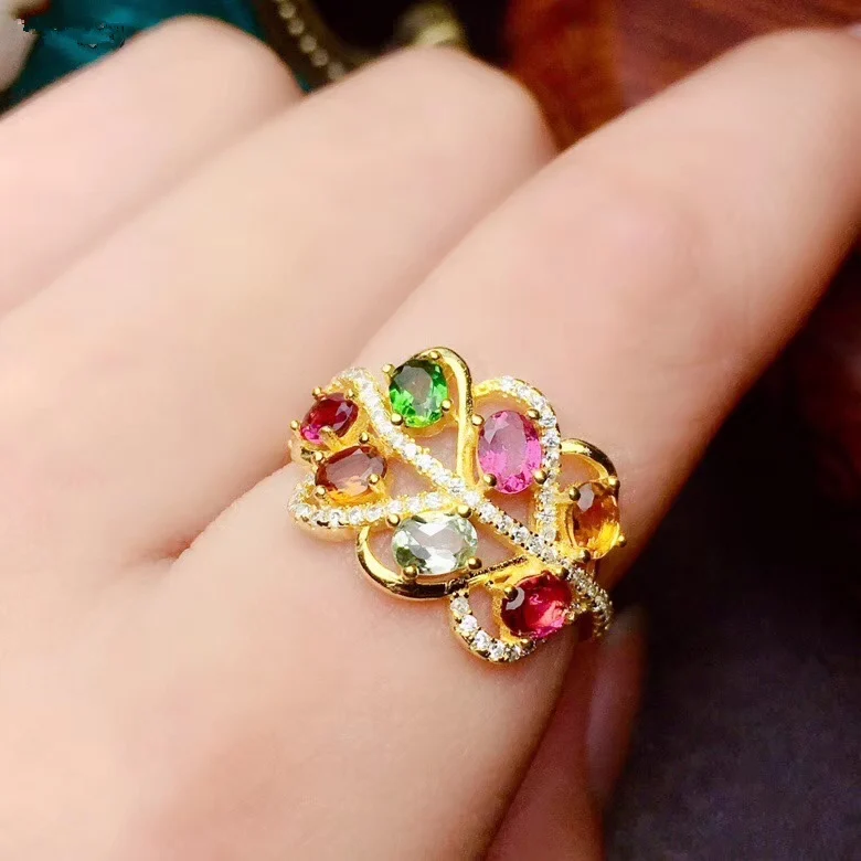 Женские кольца с натуральным турмалиновым листом PROCOGEM праздничные подарки