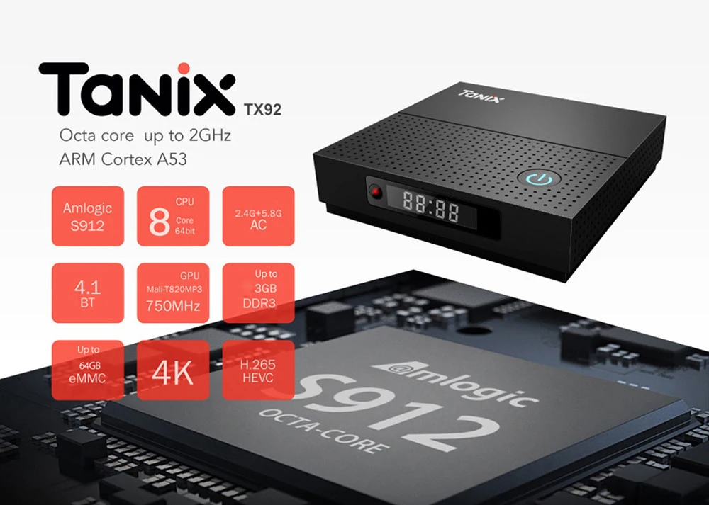 Tanix TX92 ТВ приставка Android 7,1 приставка Amlogic S912 Восьмиядерный Bluetooth Max 3g 32G 5G Wifi 4K ТВ Медиаплеер PK X96 Mini