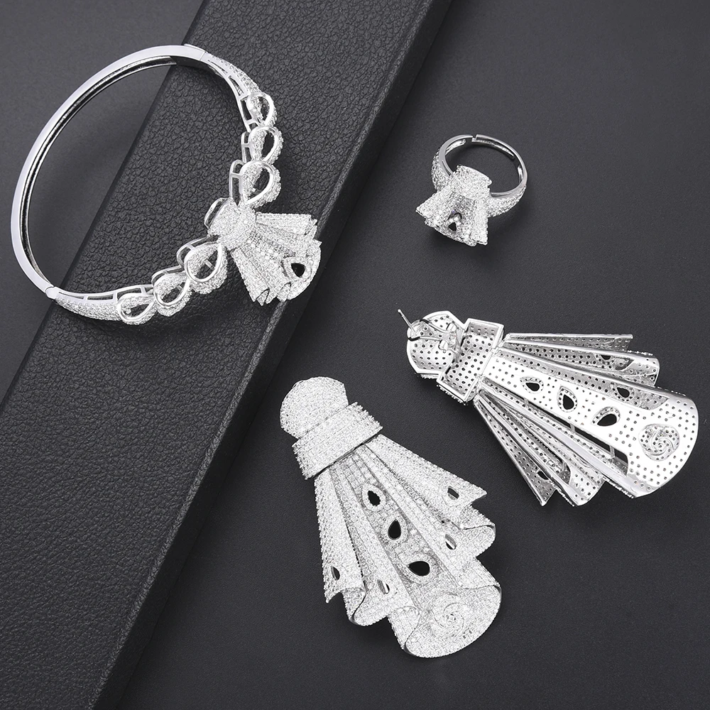 Fashion African Wedding Jewelry Cubic Zirconia Bridal Sets Big Necklace Earrings Bangle Ring Set For Women Engagement | Украшения и