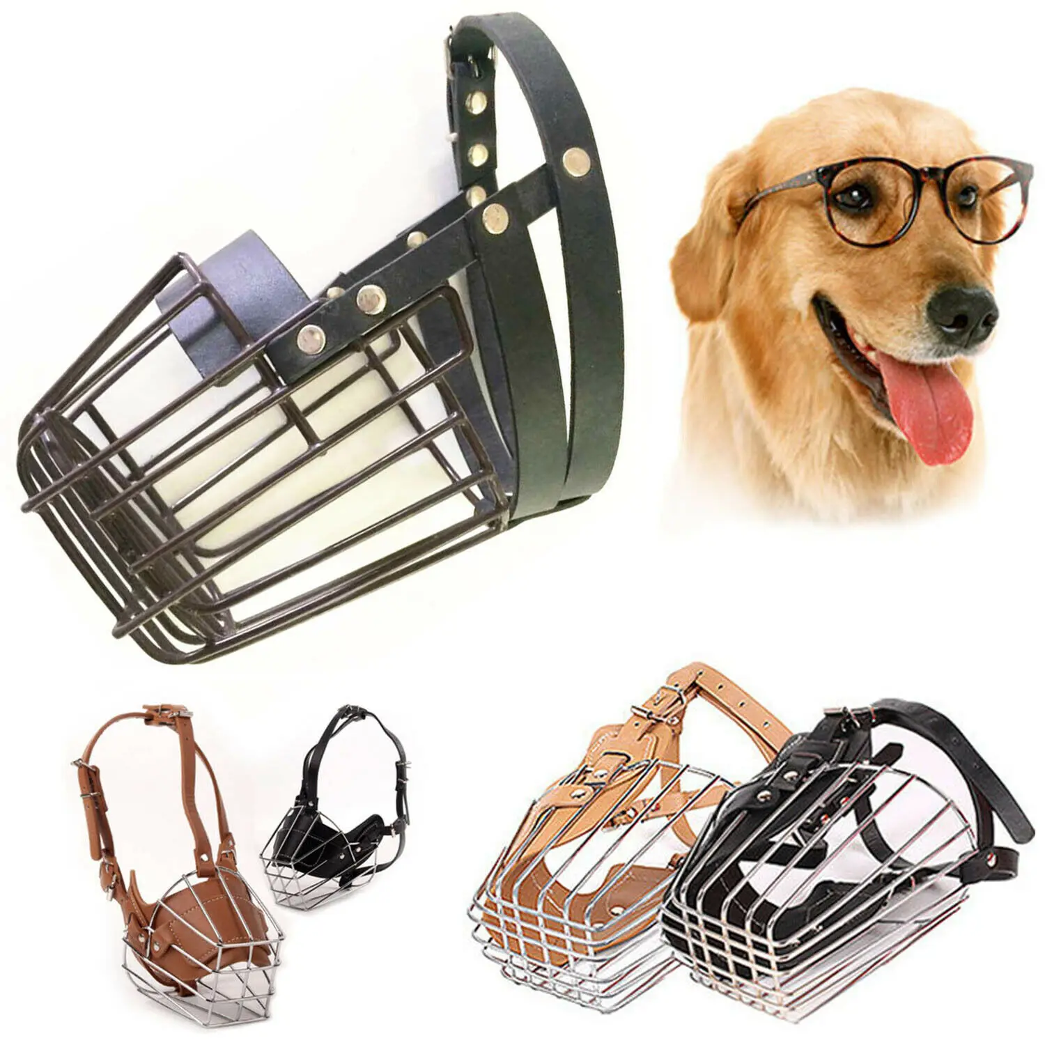

Adjustable Dog Muzzle Leather Pet Mouth Basket Mask No Bark Anti-Biting Cage Flexible Straps Anti Backing Small Big Dog Muzzles