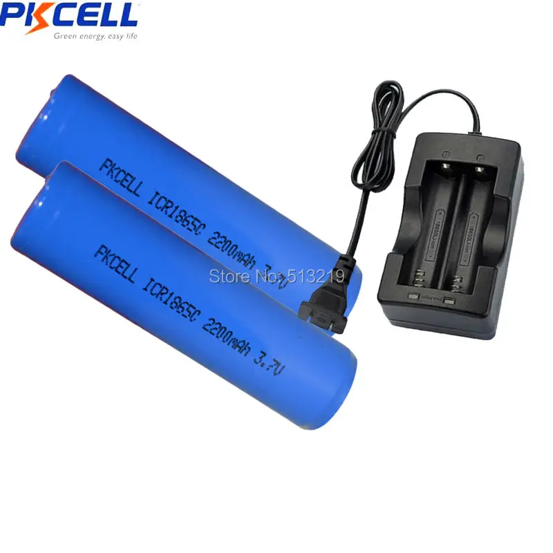 2 шт. PKCELL ICR 18650 2200 мАч 3,7 в Li-Ion Перезаряжаемые Батарея плоским Заголовок Упакованные 18650 Батарея Зарядное устройство 2 слота штепсельная вилка европейского стандарта
