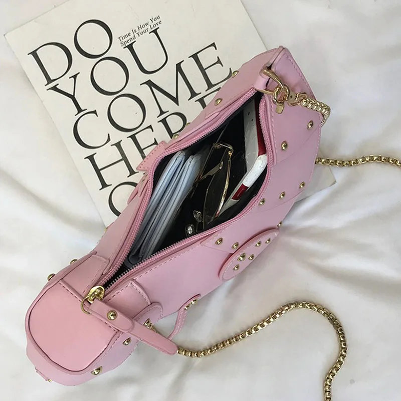 

New Ladies Shoulder Bag Fashion Dinosaur Rivet Messenger Chain Bag Sweet Cute Girl Pink Bag Handmade Small Travel Shoulder Bag