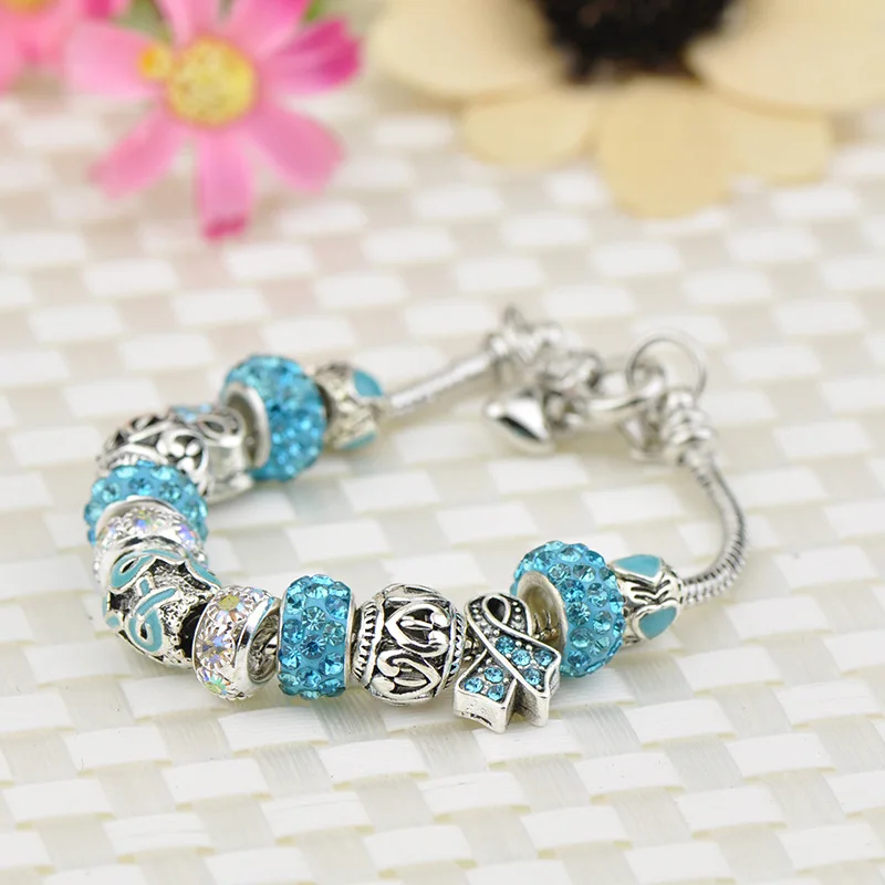Модный серебряный браслет с шармами для женщин Хрустальный цветок бусины