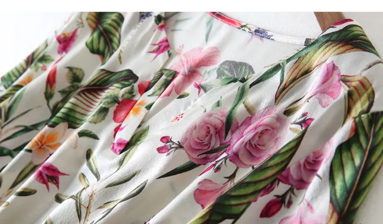 Women Summer Silk Dress O neck plus size Vintage Natural silk dresses floral Elegant Casual real Knee Length dress | Женская одежда