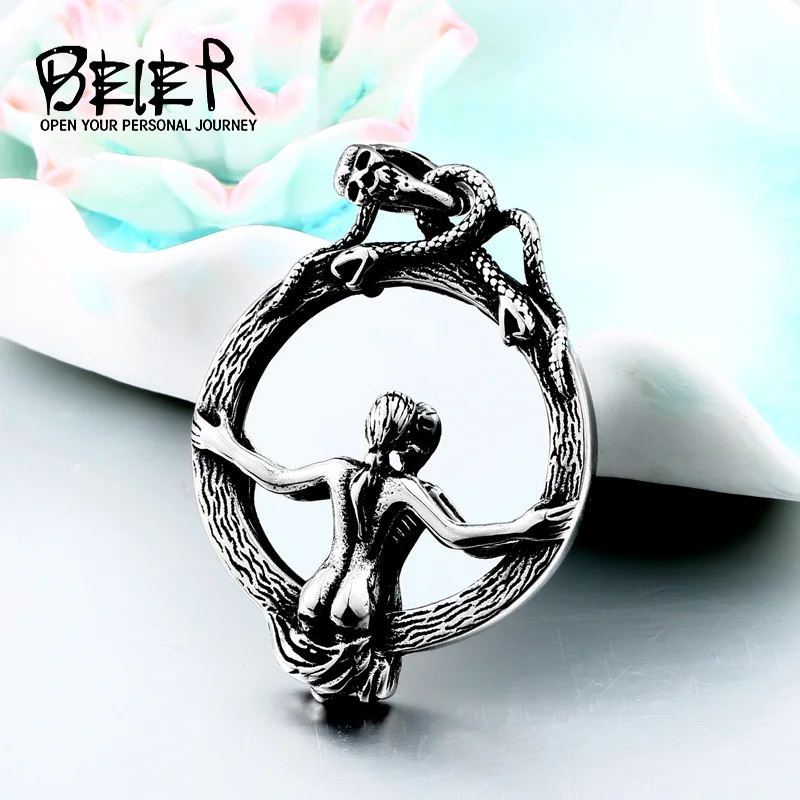 

BEIER Men Pendant Necklace with Stainless Steel Magic Mirror Snake Wrapped Skull Clasp Chain Sexy women Dropshipping BP8-376