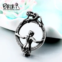 beier men pendant necklace with stainless steel magic mirror snake wrapped skull clasp chain sexy women dropshipping bp8 376