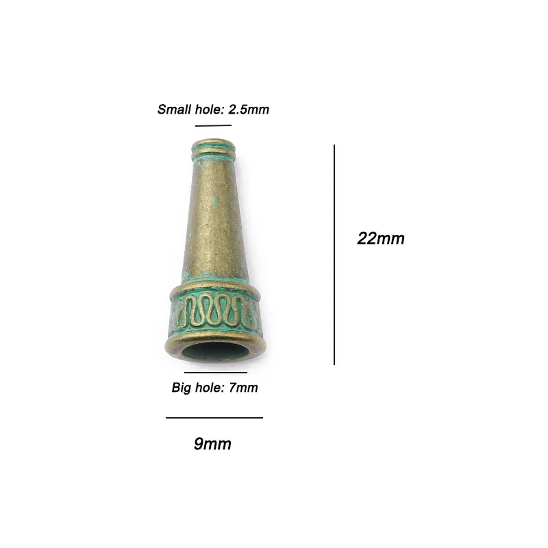

10pcs Verdigris Patina Carving Cone Silder Spacer Beads For 2.5 mm Round Leather Cord DIY Jewelry Making Findings