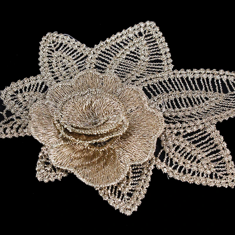 5 ярдов 3D цветок золотая металлическая аппликация кружевная вышивка отделка