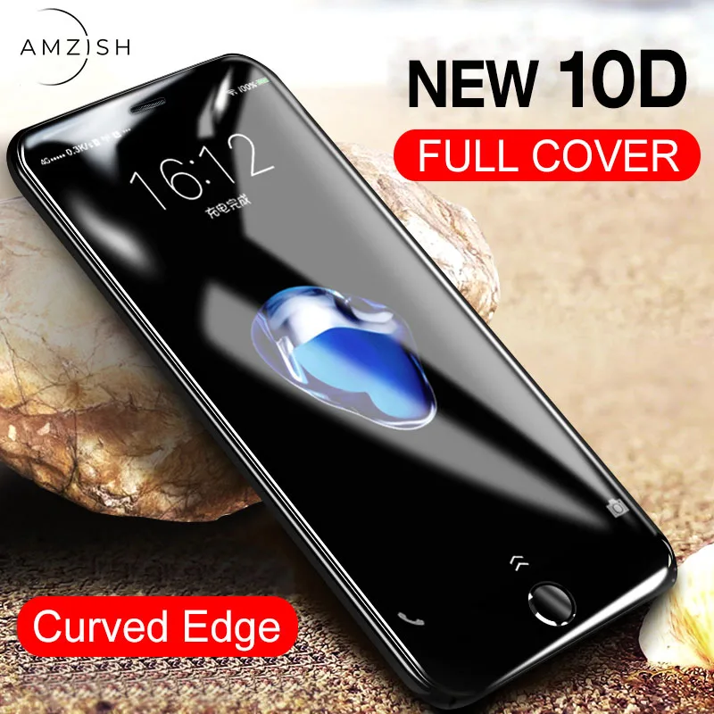 Amzish изогнутый край 10D закаленное стекло для iPhone 8 7 6 6S Защита экрана X Plus на