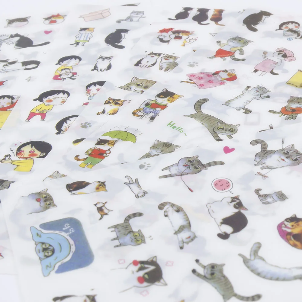 6 листов Творческий прозрачный ПВХ наклейки милые Черный и белый цвета Кошка фото