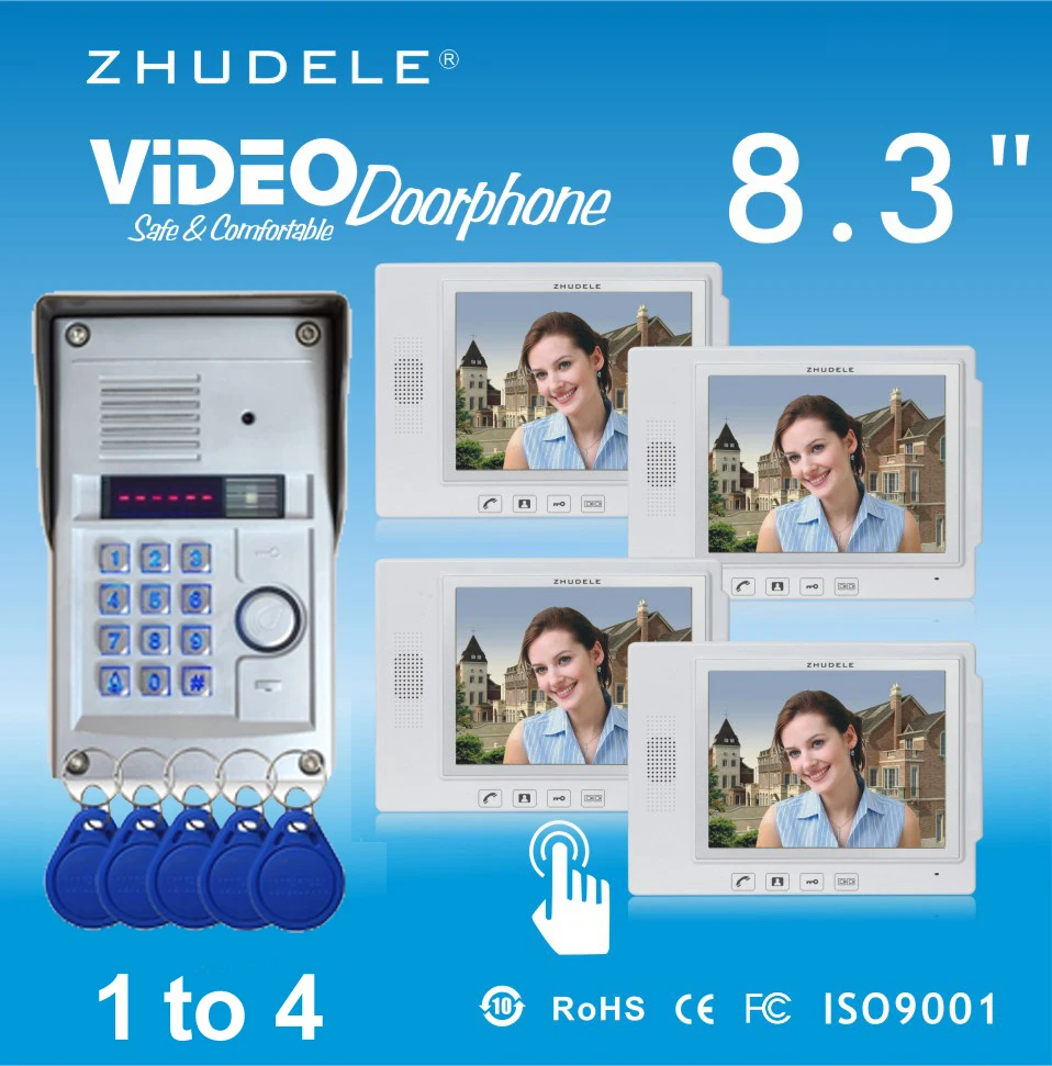 Комплекты домашней системы безопасности ZHUDELE видеодомофон 4x8 3 дюйма + 1 CCD камера