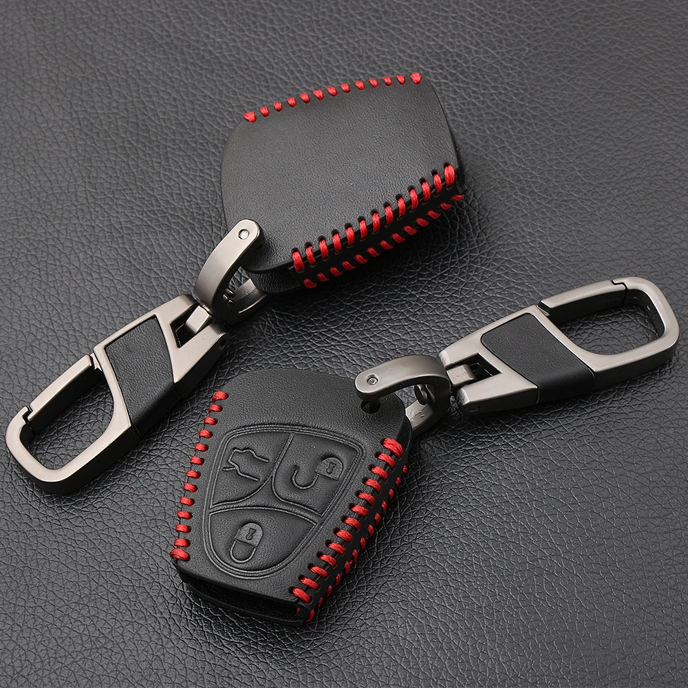 Genuine Leather 3 Button Remote Key Fob Cover Case With chain For Mercedes Benz C B E Class CLS CLK SLK CL Car Shell | Автомобили и