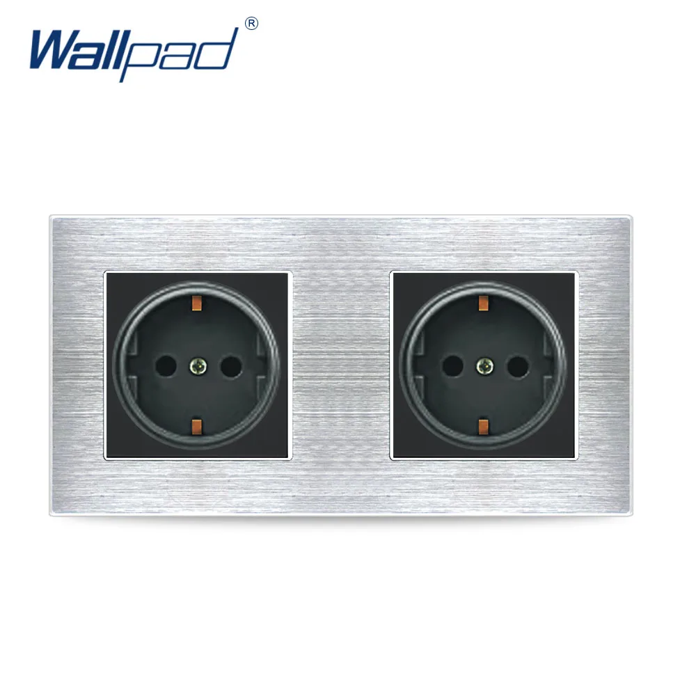 Серебристый Двойной ЕС 2 Pin немецкая розетка Wallpad Роскошная гладкая металлическая панель двойной ЕС 16A электрическая настенная розетка электрические розетки - Цвет: Серебристый