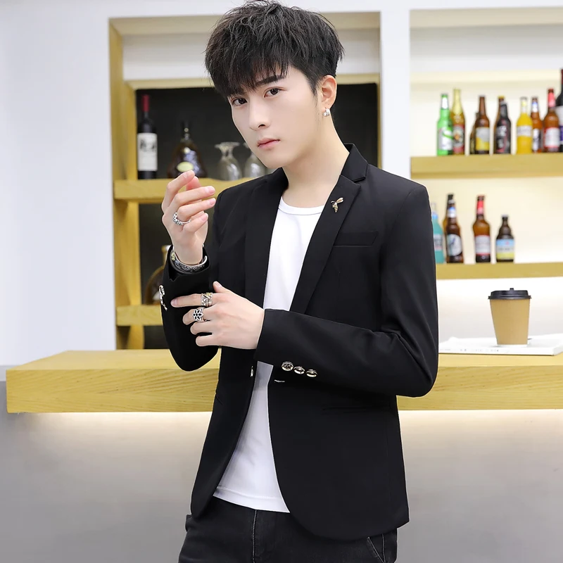 Модный мужской блейзер куртка в Корейском стиле для мальчиков Приталенный топ на