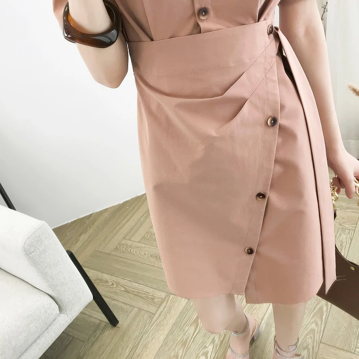 Summer Dress Women Female Vintage Glegant Woman Short Sleeve Button Asymmetrical Dresses | Женская одежда